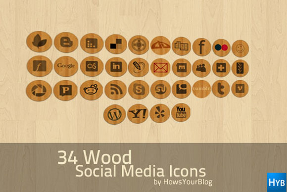 34 Wood Social Media Icons by Fiyah-gfx