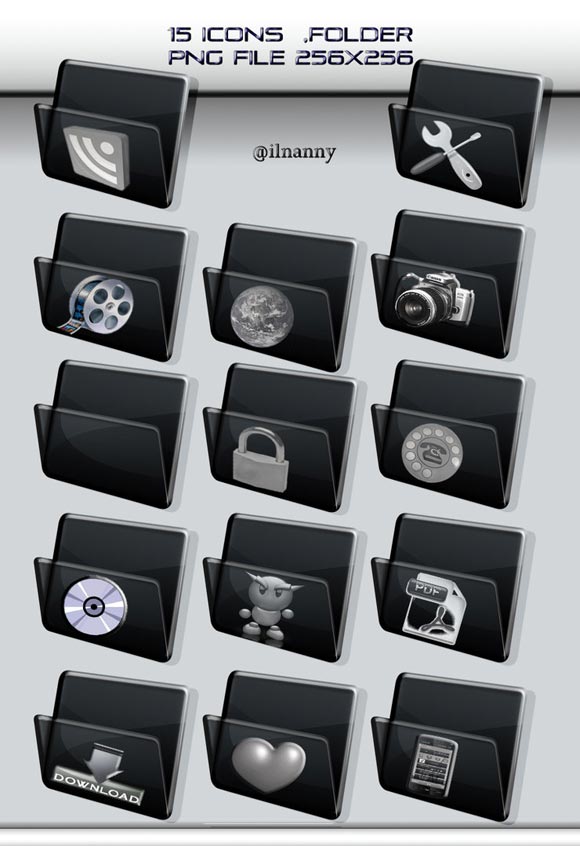 Black Folder Icon Set by Ilnanny