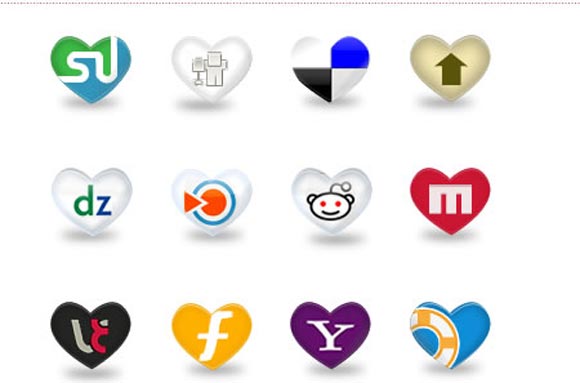 Heart Shape Social Media Icons